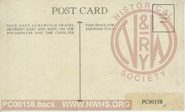 N&W Railway post card system map with "The Cavalier" & "The Pocahontas"