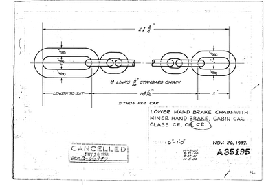 Lower Hand Brake Chain with Miner Hand Brake, Cabin Car Class CF, CH, C2