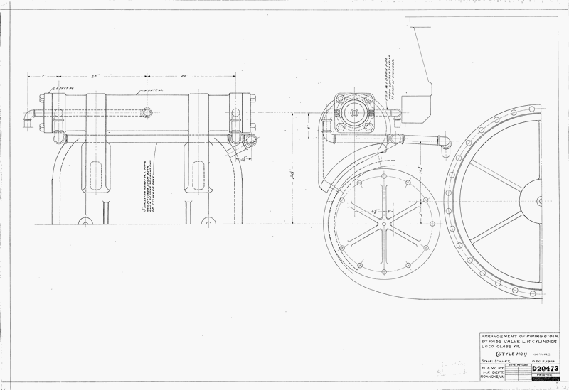 Arrangement of Piping 6" Dia. Bypass Valve L.P. Cylinder Loco. Class Y2. (Style No.1.)