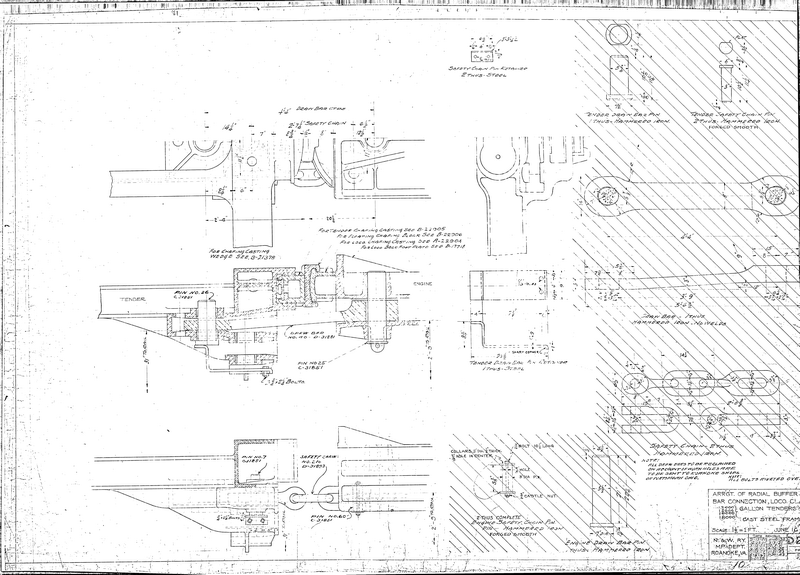 Arrangement of Radial Buffer & Drawbar Connection, Loco. Class Y2, Y2a. 12000, 15000, 16000, 18000 Gallon Tenders on Cast Steel Frame