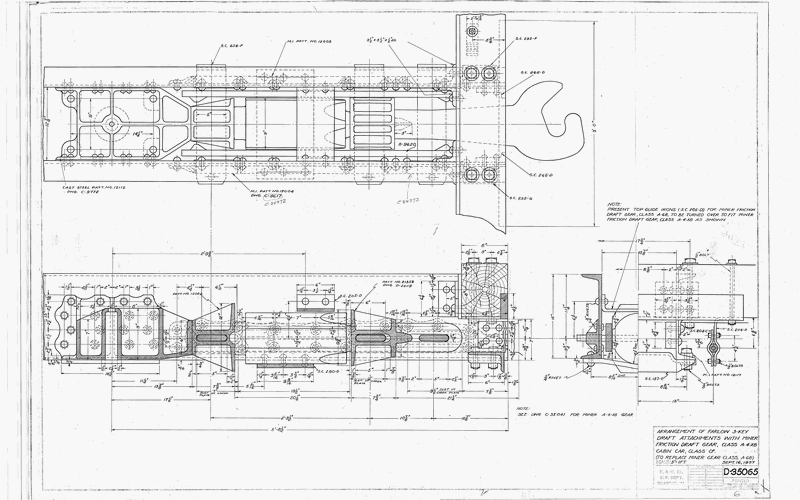 Arrangement of Farlow 3-Key Draft Attachments with Miner Friction Draft Gear, Class A-4-XB Cabin Car,  Cabin Cars Class CF (To Replace Miner Gear Class A-68)