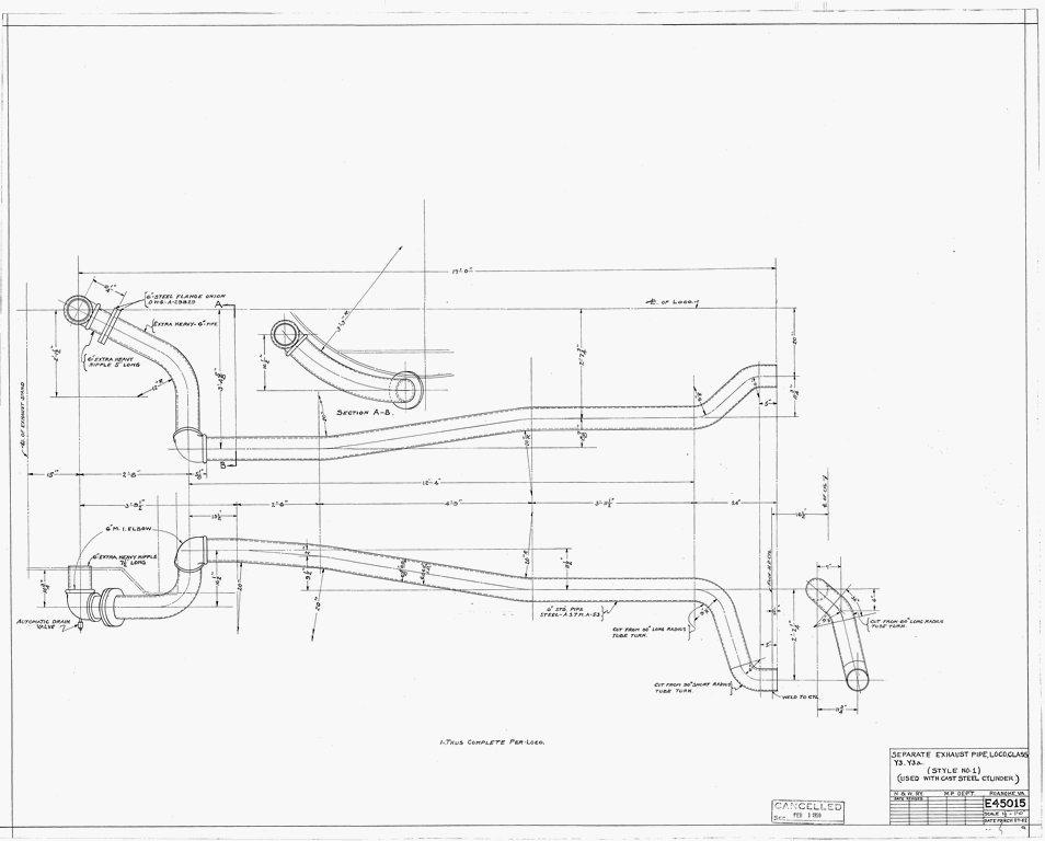 Separate Exhaust Pipe, Loco. Class Y3, Y3a. (Style No. 1) (Used with Cast Steel Cylinder)