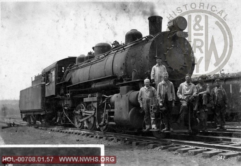 VGN Class MB #435, right 3/4 with men in front of engine