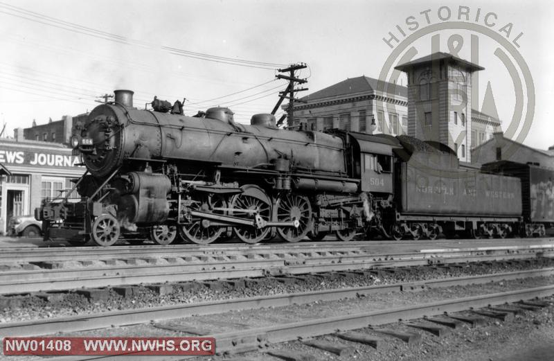Class E-3 #504,  Left 5/8 View  - B&W, @ Durham, NC (Passenger station in background)