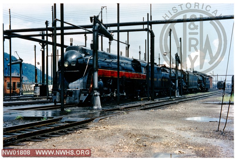 Class K ???, Left 3/4 View - Color @ Portsmouth, OH  (Note: "J" style Locomotive mated with all black tender!)