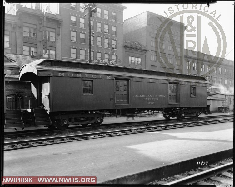 Class "EB" Express Car #249, 5/8 View, B&W @ Bluefield, WV (Built by Billinger & Small Later reclassed as "BEb" ; Conv. to MW by Roanoke 10/25/29, Renumbered #517530, Scrapped @ Shaffers 5/12/34