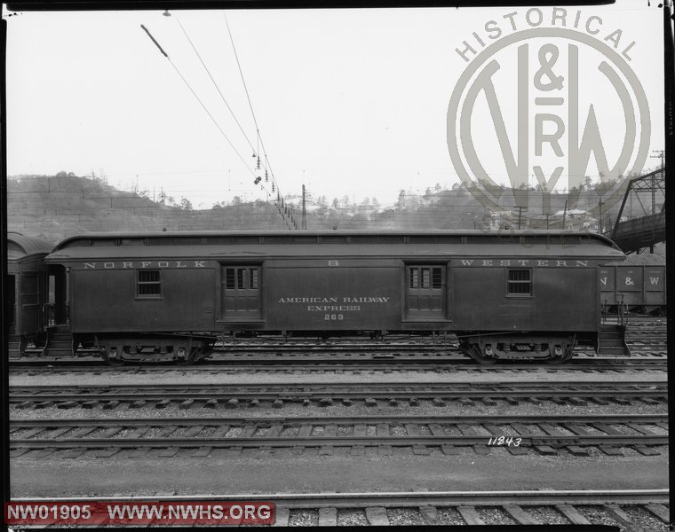 Class "EB" Mail -Express #269, Side View, B&W -  @ Bluefield, WV (Conv. to MW Tool Car - Roanoke 4/16/30, Scrapped @ Portsmouth, OH 4/30/1934)