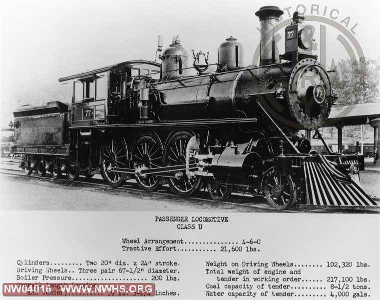  Class U #77,B&W,Right 3/4 View,Location & Date Unknown (Specification Data on Photo)