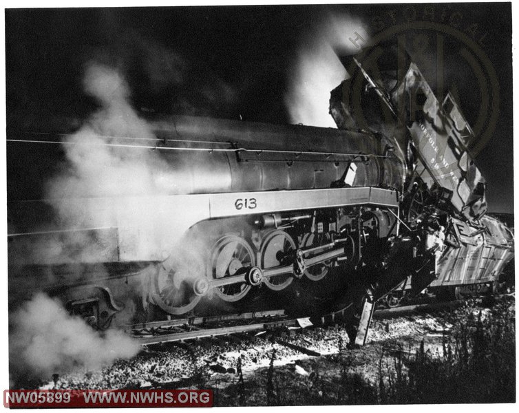 Wreck at Wallace, Va, Halloween Eve, 1953. N&W Class 613 on southbound Tennessean rear ended the local frieght.
