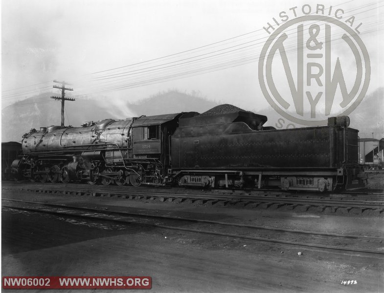 Class Y2 #1714,Rear Left 5/8 View,B&W @ Portsmouth,OH Showing Franklin Tender Booster