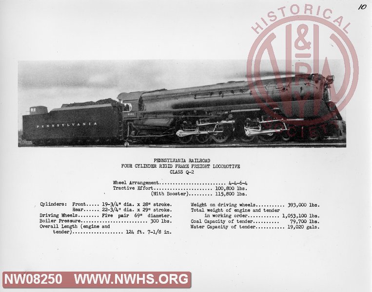 PRR Q2 6131 Four Cylinder rigid frame freight locomotive with stats