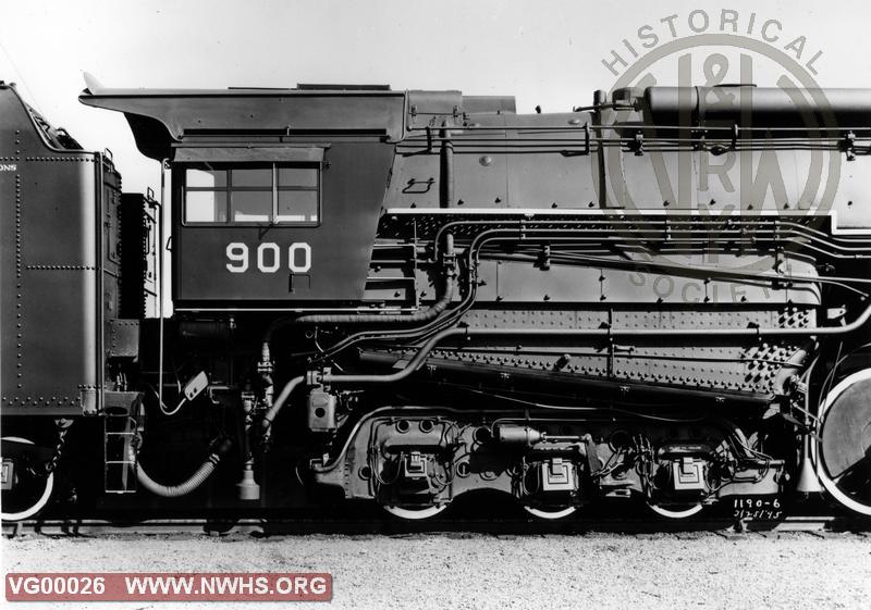 Class AG #900 (Builder Photo) Right Side View of Cab & Trailing Truck - B&W