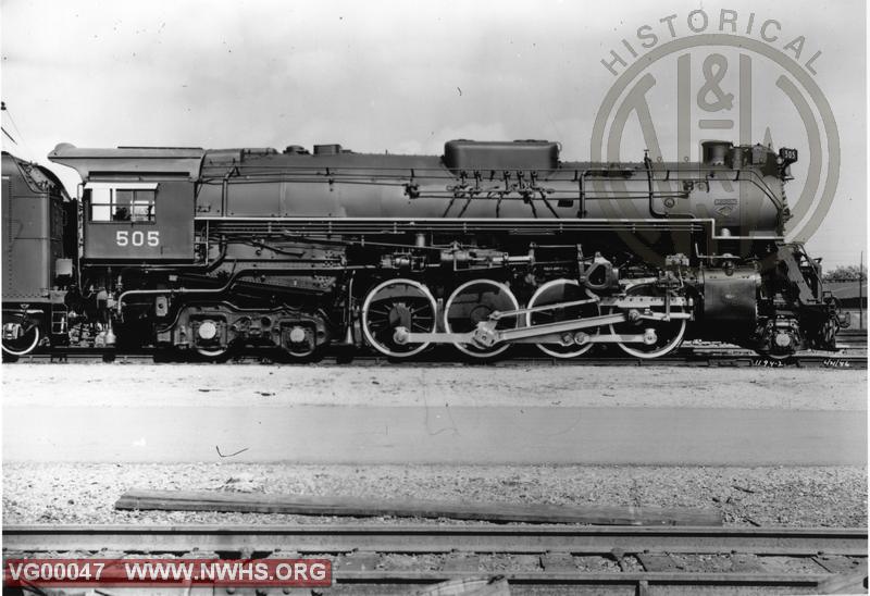 Class BA #505, Right Side View (Front End Only)-B&W (Builders Photo)