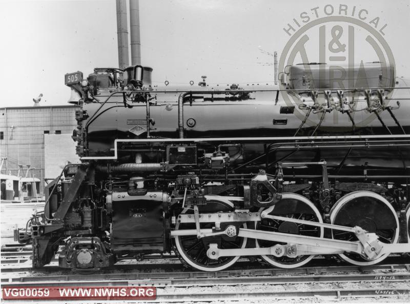 Class BA #505, Left Side View -Front End Only- B&W (Builders Photo)