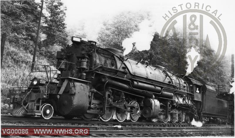 Class US-B #722 Left 3/4 view "action" - B&W @ Page, WV
