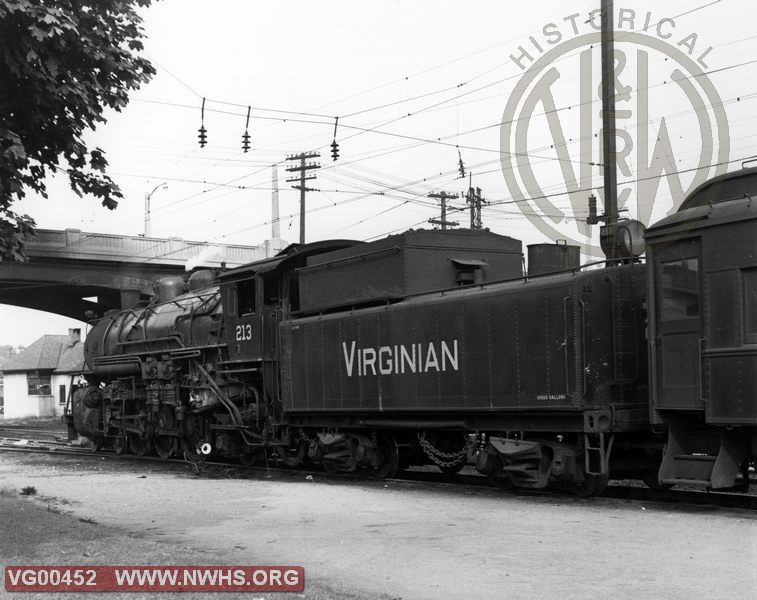 VGN Loco Class PA No. 213 Left Side 3/4 Rear View at Roanoke,VA Aug. 14,1953