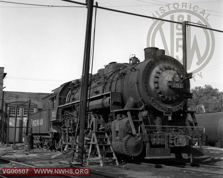 VGN Loco Class SB 251 Right Side 3/4 View at Princeton,VA Aug. 27,1957