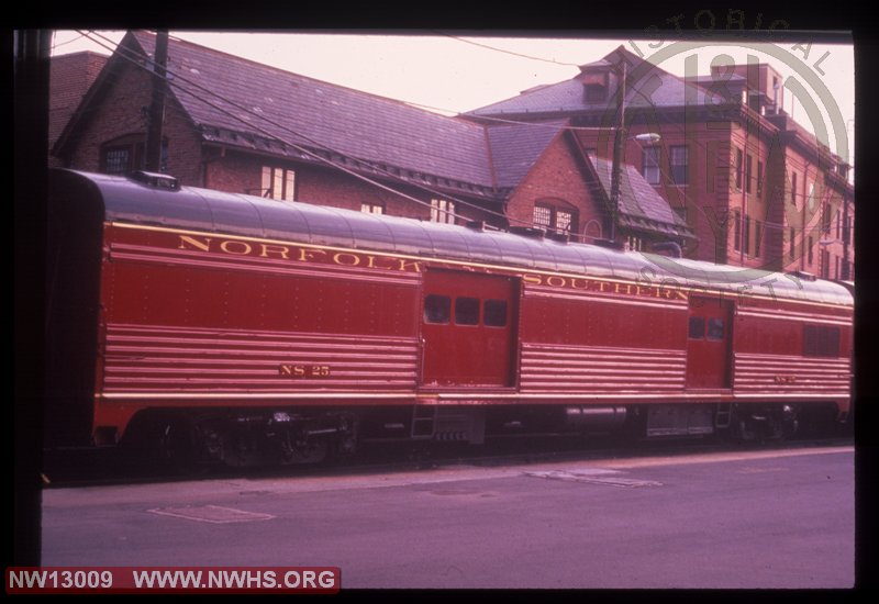 NS baggage car 25 at unknown location, possibly Roanoke.