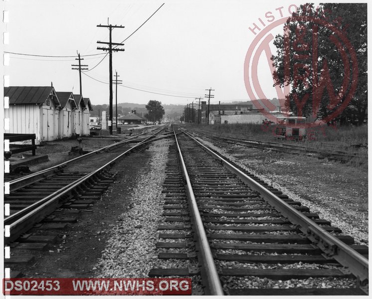 N&W: Pulaski yard:West end ladder looking West - Passing siding on left, main line on right.