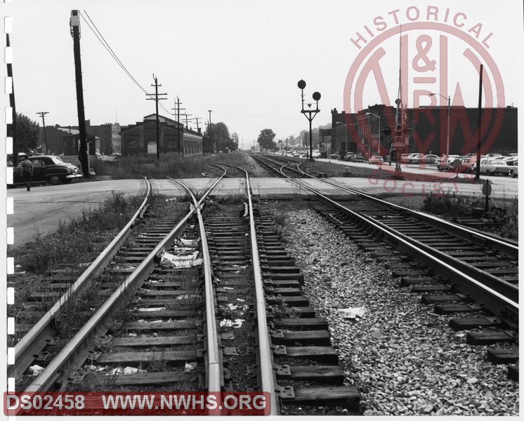 N&W: Pulaski yard:Looking East showing Freight Station Siding and Team Track. Randolph Street Crossing.