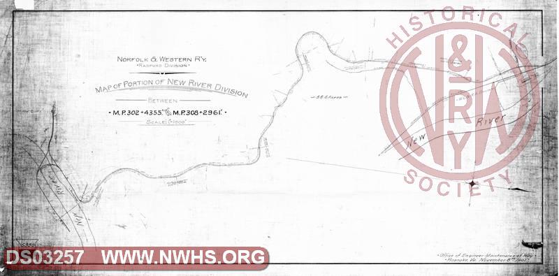 N&W R'y, Radford Divsion, Map of Portion of New River Division, MP 302+4355 and MP 308+2961'