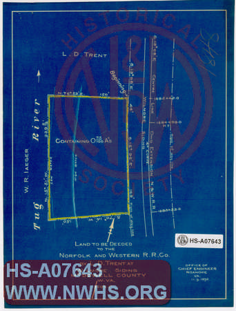 Land to be Deeded to the N&W RR by L.D. Trent at Wilmore Siding, McDowell County W.Va.