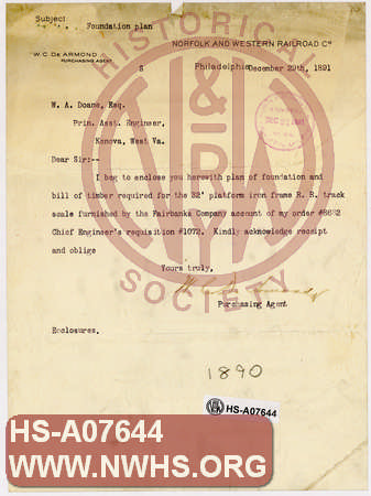 Letter about foundation for 32' track scale 
