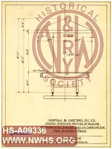 N&W Ry Sketch Showing Method of Placing Prefabricated Shelter Shed on Carrying Car for Shipment From ________
