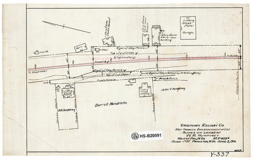 VGN, Map showing encroachement of cut of slopes on lands of W.R. Humphrey, West of Pax, W.Va. MP 409.4