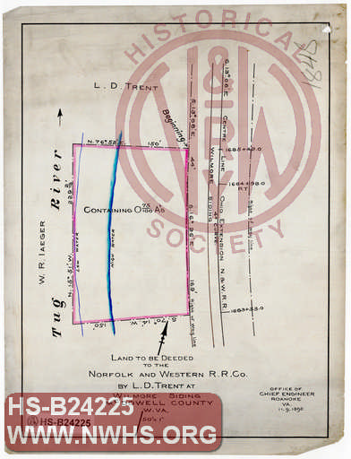 Land to be Deeded to the N&W RR by L.D. Trent at Wilmore Siding, McDowell County W.Va.