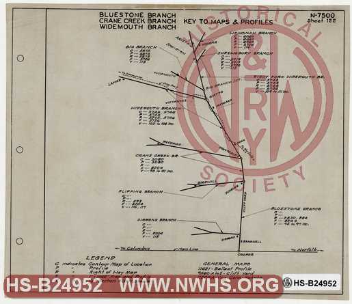 Key to Map and Profiles, Bluestone Branch, Crane Creek Branch, Widemouth Branch.