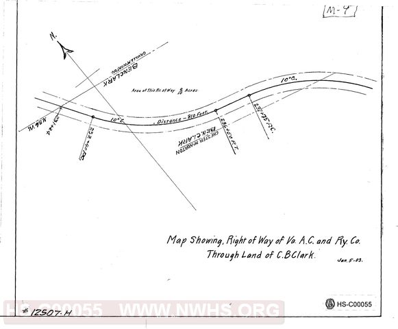 Map showing RoW of Virginia Anthracite Coal & Railway Co through lands of C. B. Clark