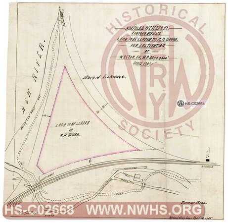 N&W Ry, Radford Division, Land to be leased to A.A. Grubb for cultivation at Walton. Va., MP 297+4600'