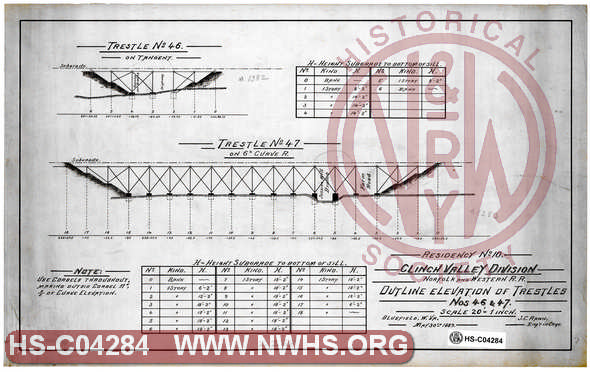 N&W RR, Clinch Valley Division, Residency No 10, Outline Elevation of Trestle No 46 & 47