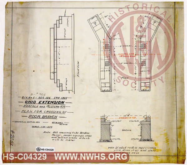 N&W RR, Ohio Extension, Plan for Crossing of Poor Branch, Div. No 2 - Sec 125 Sta 1325