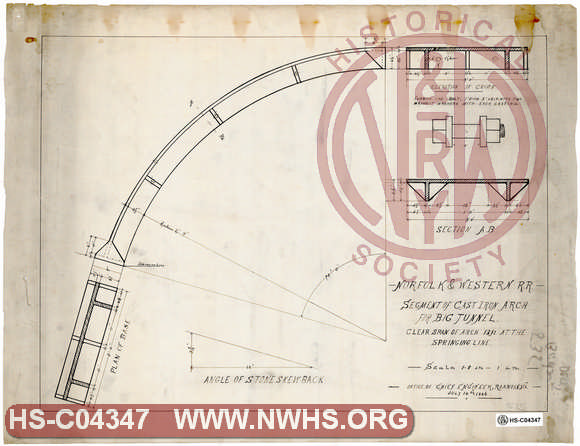 N&W RR, Segments of Cast Iron Arch for Big Tunnel, Clear Span of Arch 13ft at the Springing Line