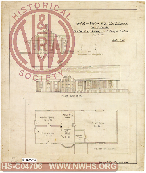 N&W RR Ohio Extension, General Plan for Combination Passenger and Freight Station, First Class