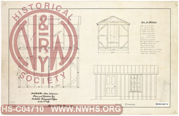 N&W RR Ohio Extension, Plan and Elevation for Portable Telegraph Office