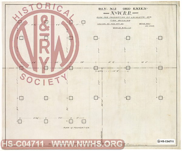 N&W RR Ohio Extension, Div. No 2, Plan for Foundation of Lavalette Station Building