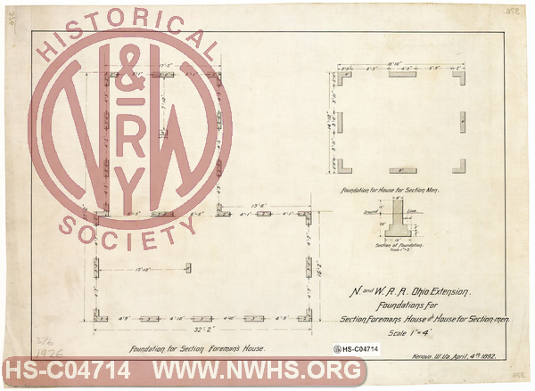 N&W RR Ohio Extension, Foundations for Section Foremans House and House for Section Men
