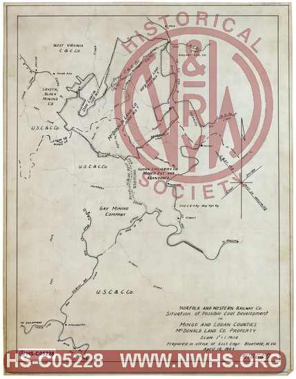 N&W Ry, Situation of Possible Coal Development in Mingo and Logan Counties, McDonald Land Co. Property