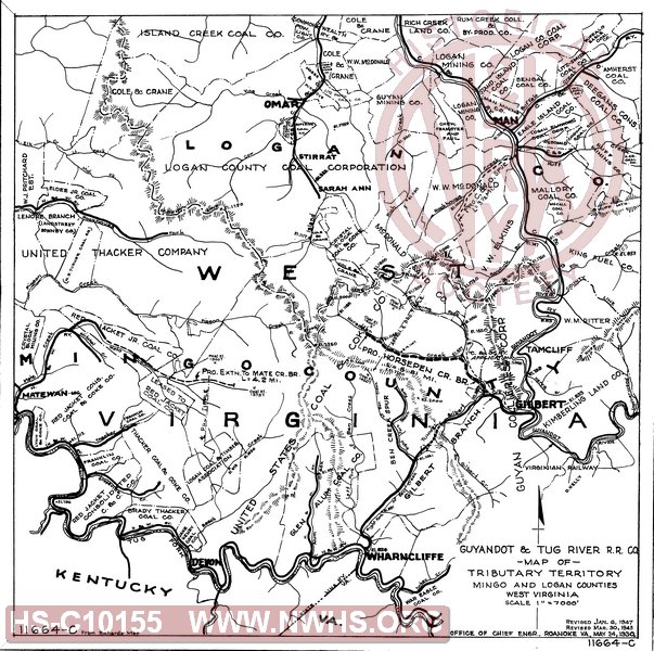 Guyandot & Tug River R.R. Co., Map of Tributary Territory, Mingo and Logan Counties WV