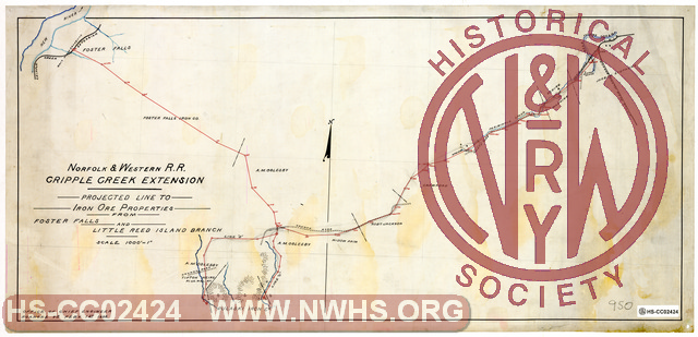 N&W RR, Cripple Creek Extension, Projected Line to Iron Properties from Foster Falls and Little Reed Island Branch