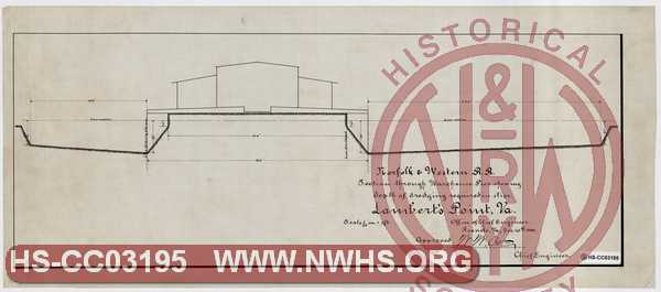 N&W RR, Section through Warehouse Pier showing depth of dredging required in slips, Lamberts Point, Va.
