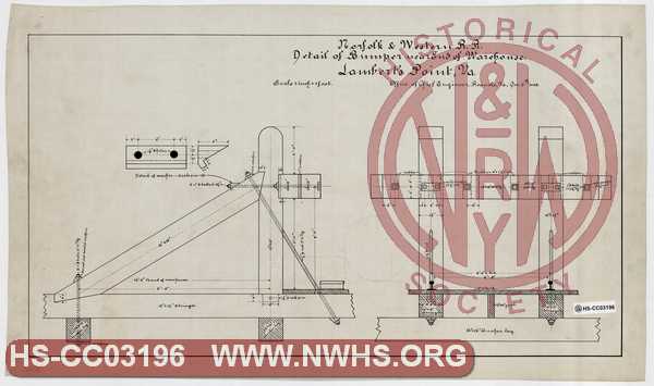 N&W RR, Detail of Bumper near End of Warehouse, Lamberts Point, Va.