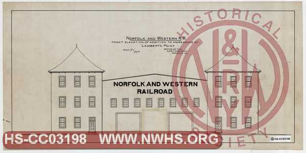N&W RR, Front Elevation of Addition to Warehouse at Lambert's Point
