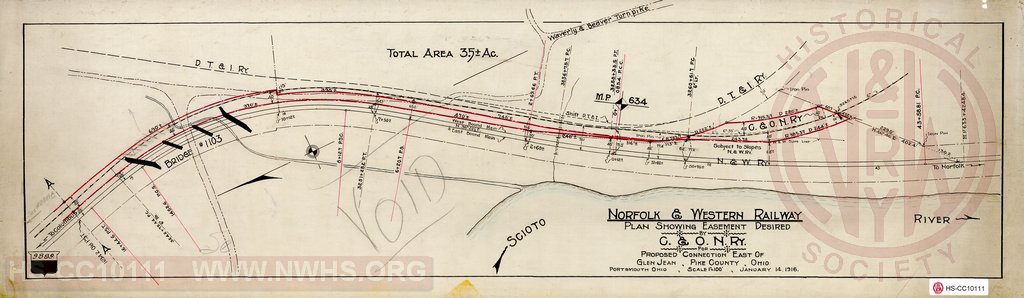 Plan showing Easement Desired by C&O Ry for Proposed Connection East of Glen Jean, Pike County, Ohio