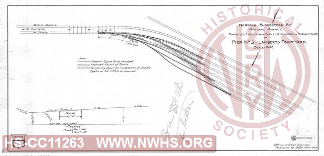 N&W Ry, General Agency, Proposed Location of scales & changes in barney yard at Pier No 3 - Lamberts Point Yard