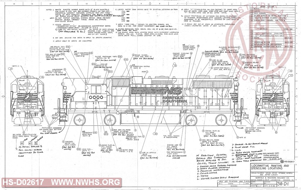 NS Locomotive Painting and Stenciling Locations applies to EMD GP30, GP-35, GP-38AC, GP38-2 and GP40 Locos.
