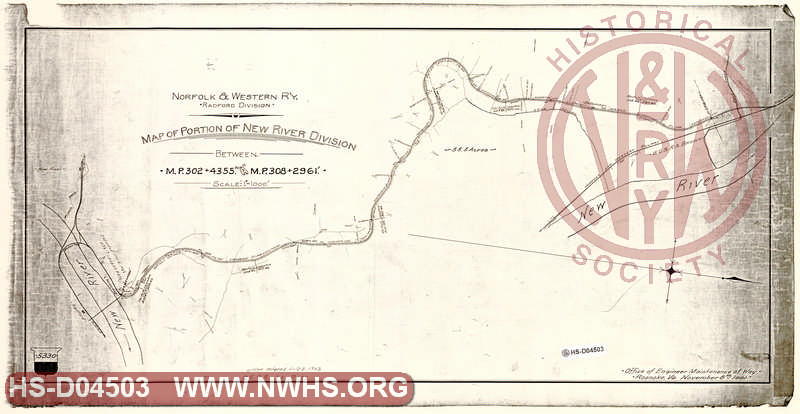 N&W R'y, Radford Divsion, Map of Portion of New River Division, MP 302+4355 and MP 308+2961'